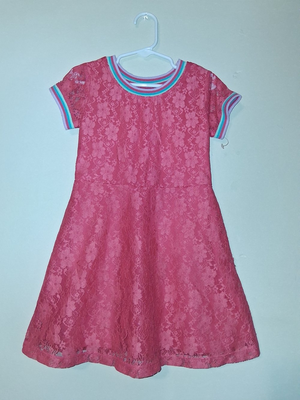 Wonder Nation Pink Lace A-Line Dress with Striped Trim